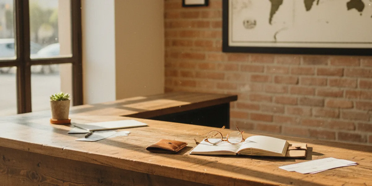 Travel agency team collaborating on a digital platform in a modern office setting.
